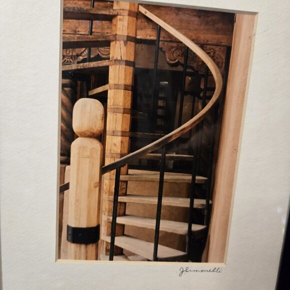 J Simonelli Signed Matted Framed Photo Spiral Staircase Architectura Vtg 80s 90s - Picture 3 of 4